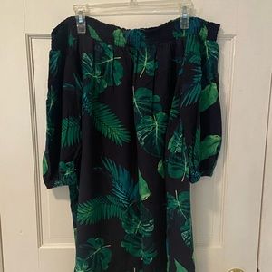 Old Navy dress blue with palm leaves .. off the shoulder..Great condition XL